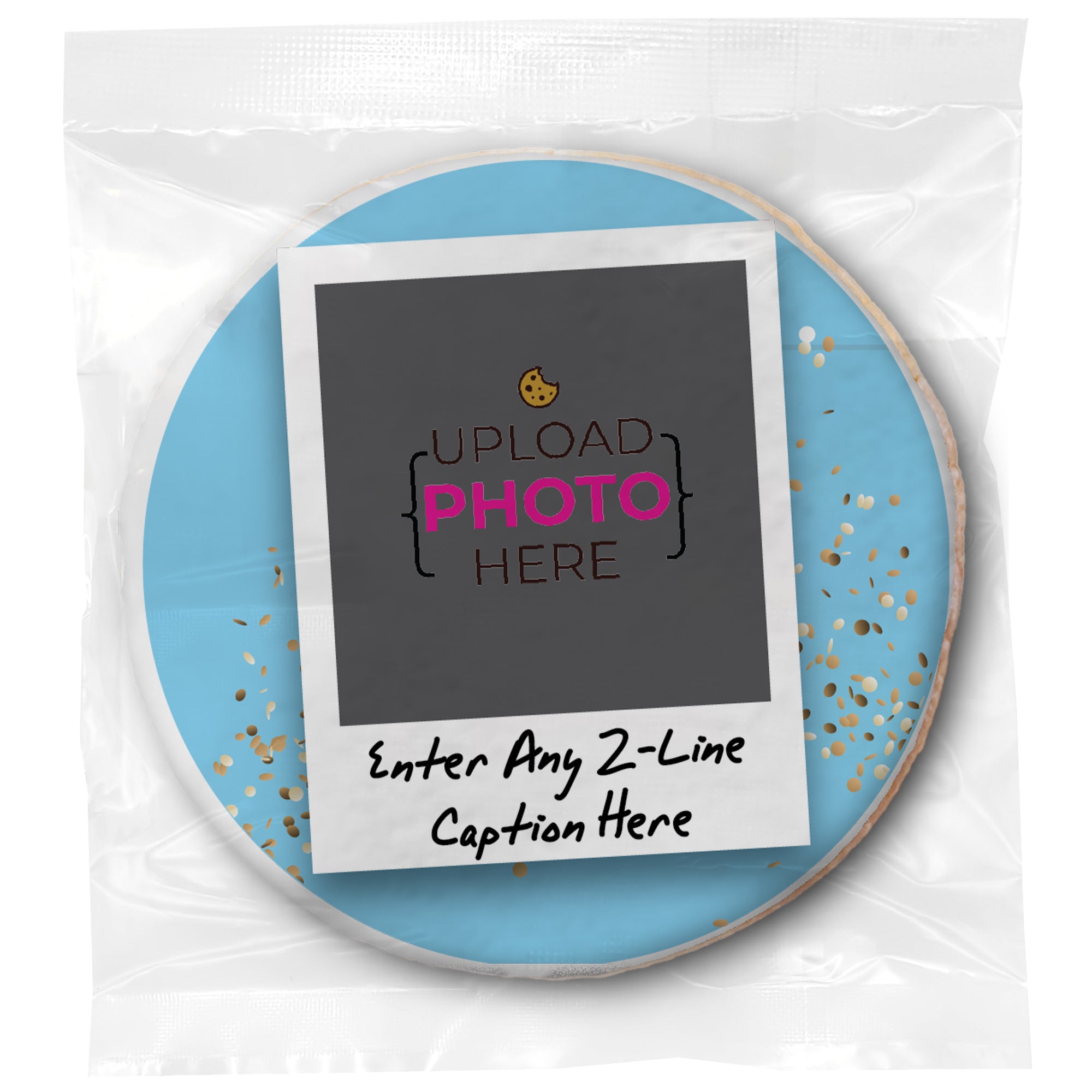 Upload your Own Photo - Color Choice Birthday Polaroid & Caption- Personalized Direct Print On Round Sugar Cookie