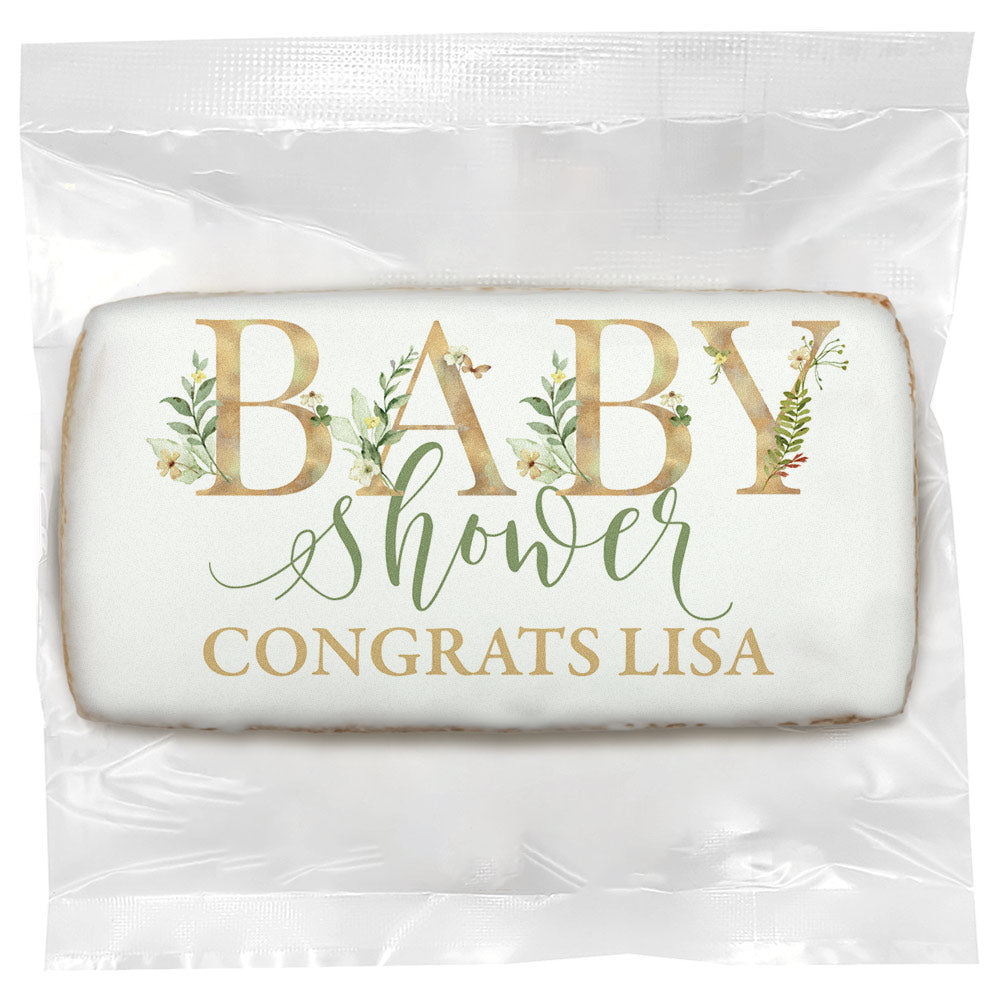 Muted Floral Letters Baby Shower - Personalized Direct Print on Rectangle Sugar Cookies