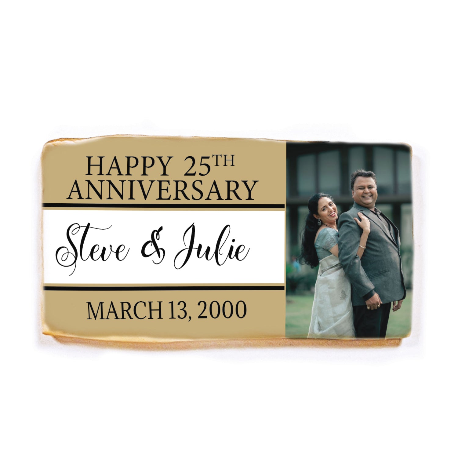 Happy Anniversary Gold & Black (any year) - Personalized Direct Print On Rectangle Sugar Cookie