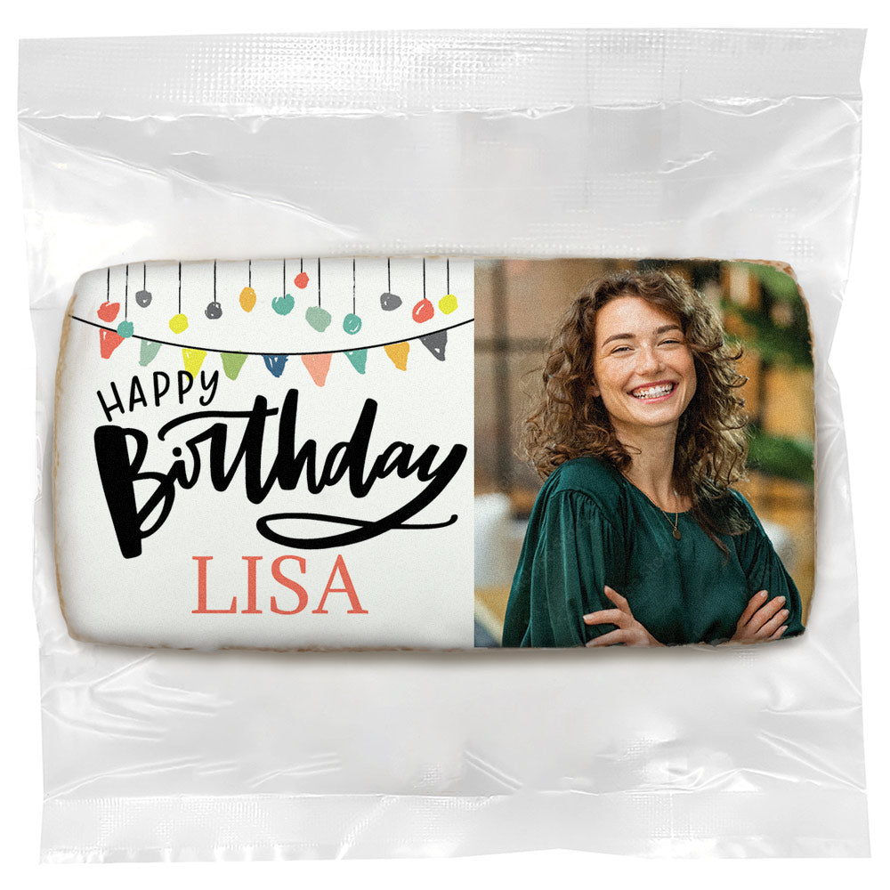 Happy Birthday Banner Photo - Personalized Direct Print on Rectangle Sugar Cookies