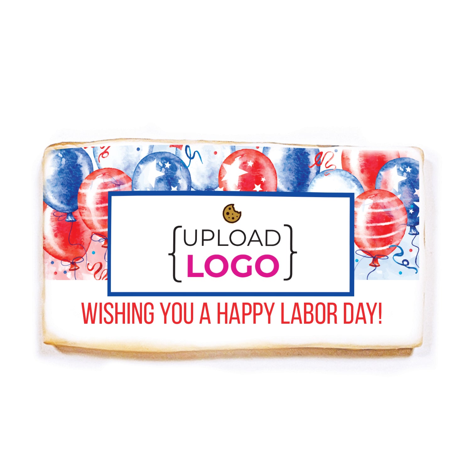 Patriotic Balloons Logo Upload & Message - Personalized Direct Print On Rectangle Sugar Cookie