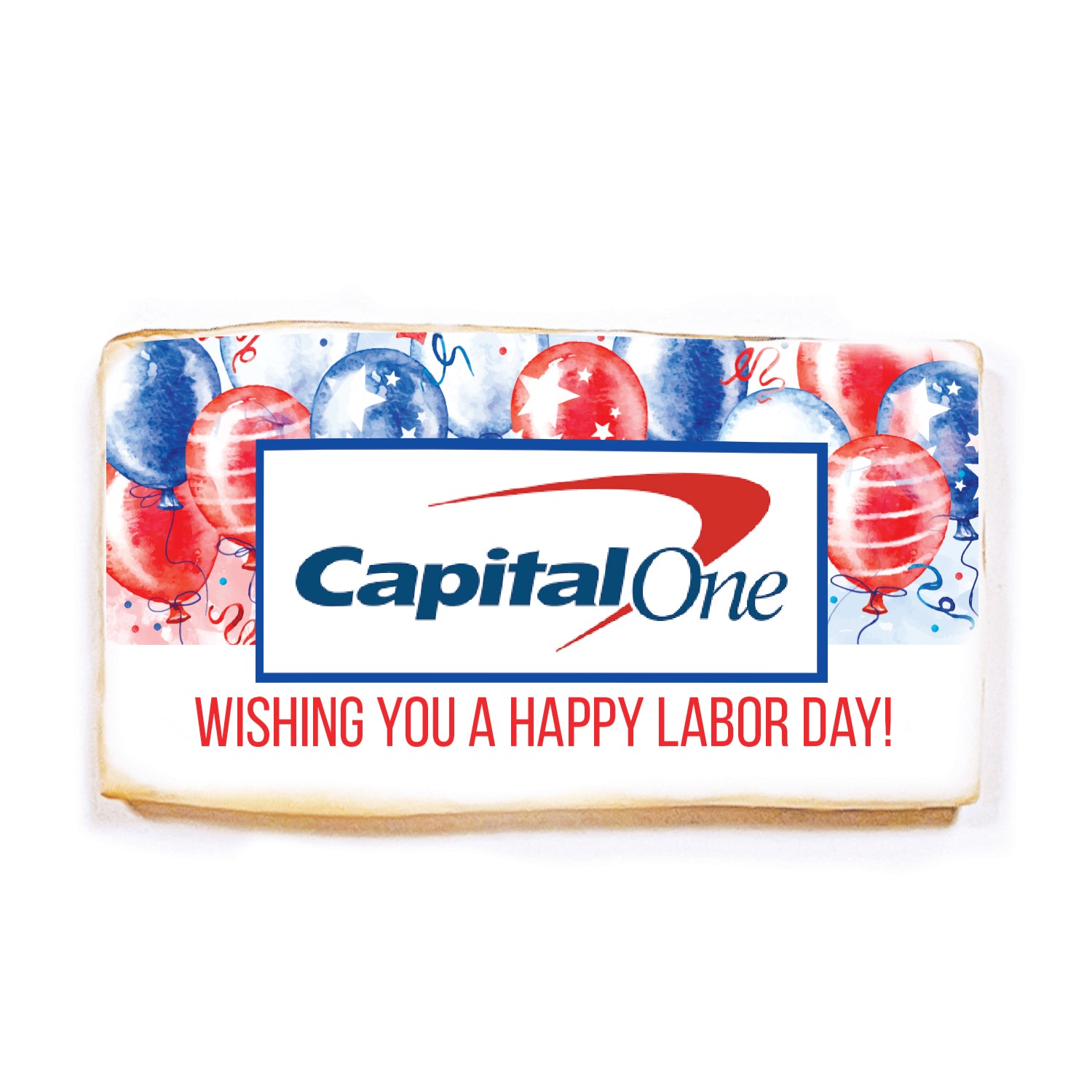 Patriotic Balloons Logo Upload & Message - Personalized Direct Print On Rectangle Sugar Cookie