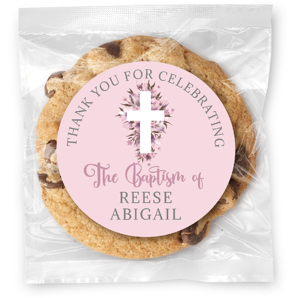 Thank you for celebrating Pink Cross - Gourmet Chocolate Chip Or Variety Pack W/ Full Color Personalized Sticker