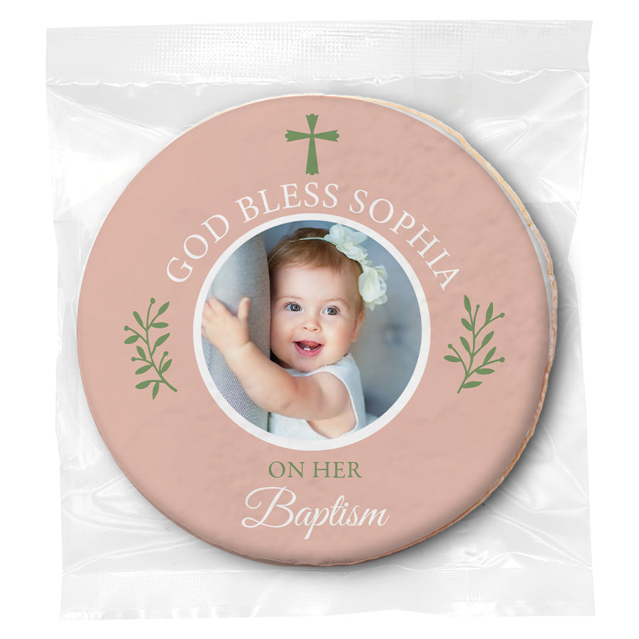 Baptism Simple Cross Photo - Pink