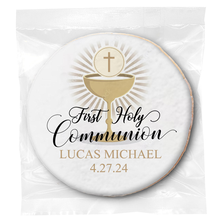 Gold Chalice Communion - Personalized Direct Print On Round Sugar Cookie