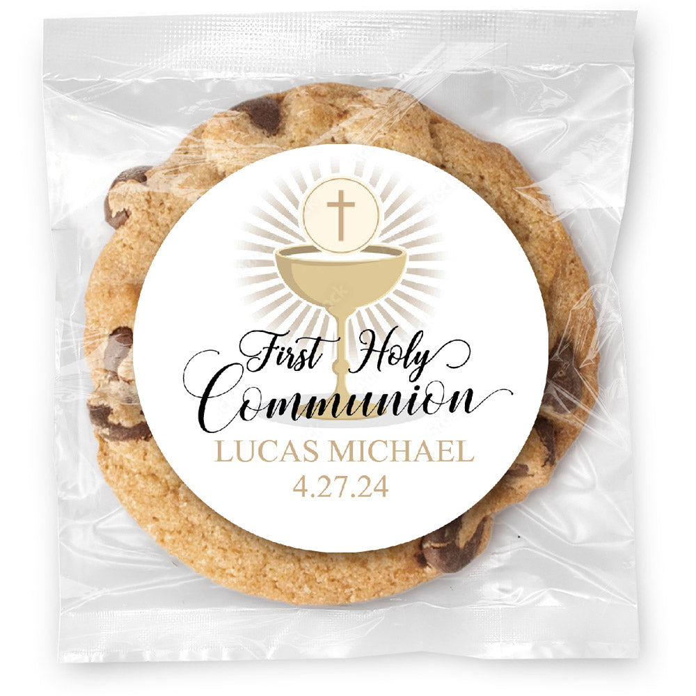 Communion Gold Chalice - Gourmet Chocolate Chip Or Variety Pack W/ Full Color Personalized Sticker