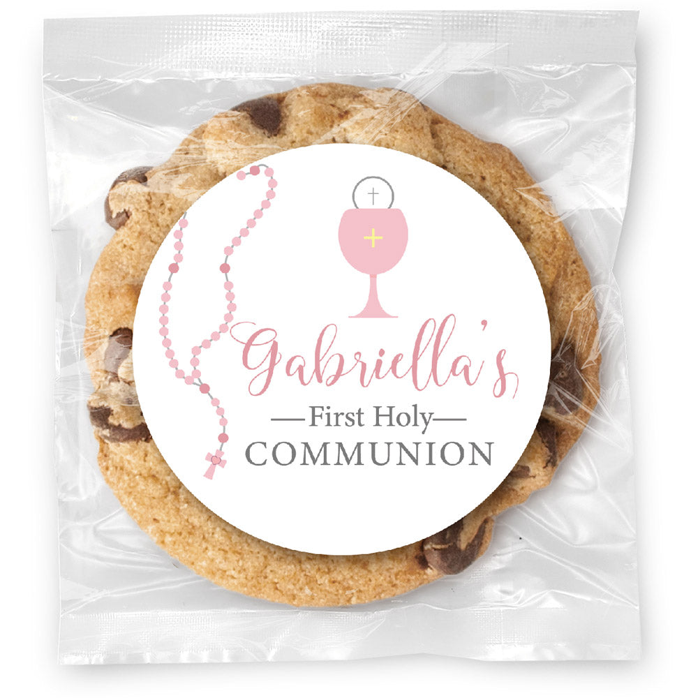 Pink Rosary Chalice - Gourmet Chocolate Chip Or Variety Pack W/ Full Color Personalized Sticker