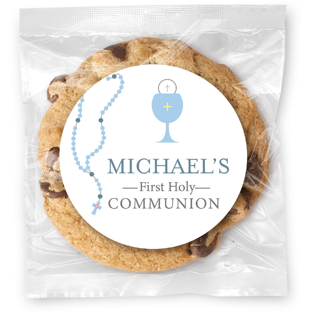 Blue Rosary Chalice - Gourmet Chocolate Chip Or Variety Pack W/ Full Color Personalized Sticker