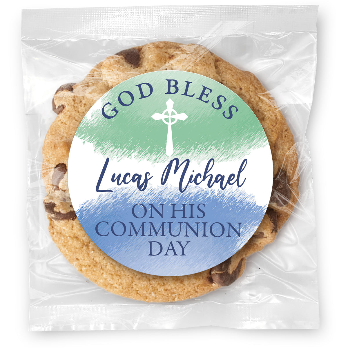 Color Ombre Cross - Boy - Gourmet Chocolate Chip Or Variety Pack W/ Full Color Personalized Sticker