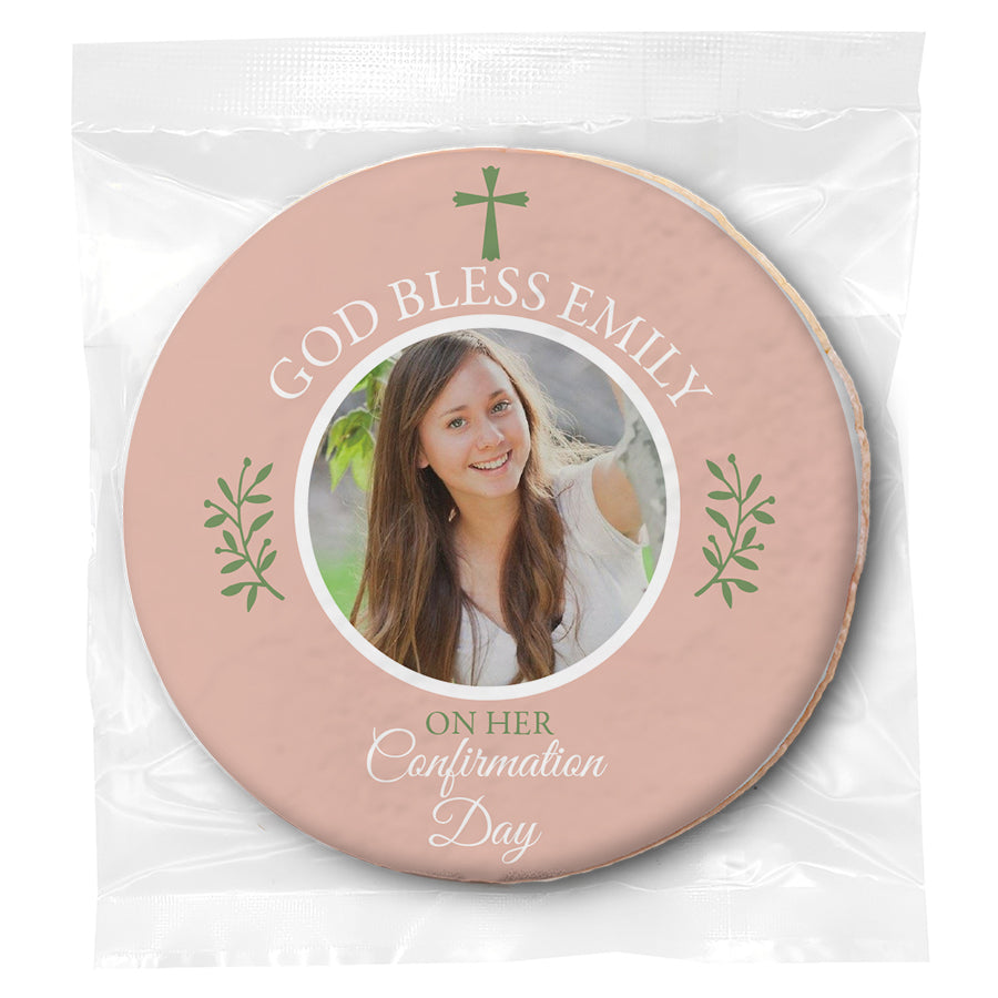 Confirmation Simple Cross Photo - Pink - Personalized Direct Print On Round Sugar Cookie