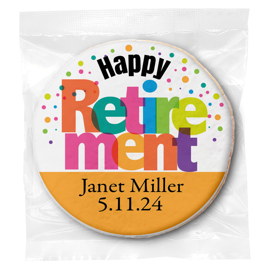 Happy Retirement Color Letters - Personalized Direct Print On Round Sugar Cookie