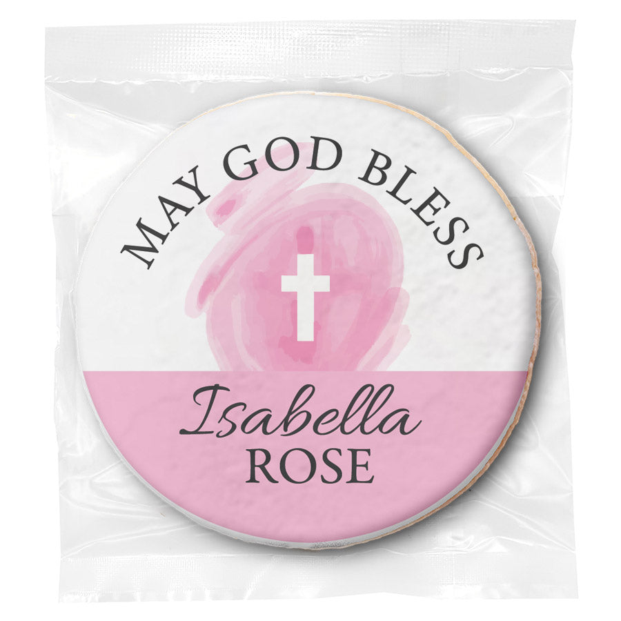 May God Bless Pink - Personalized Direct Print On Round Sugar Cookie