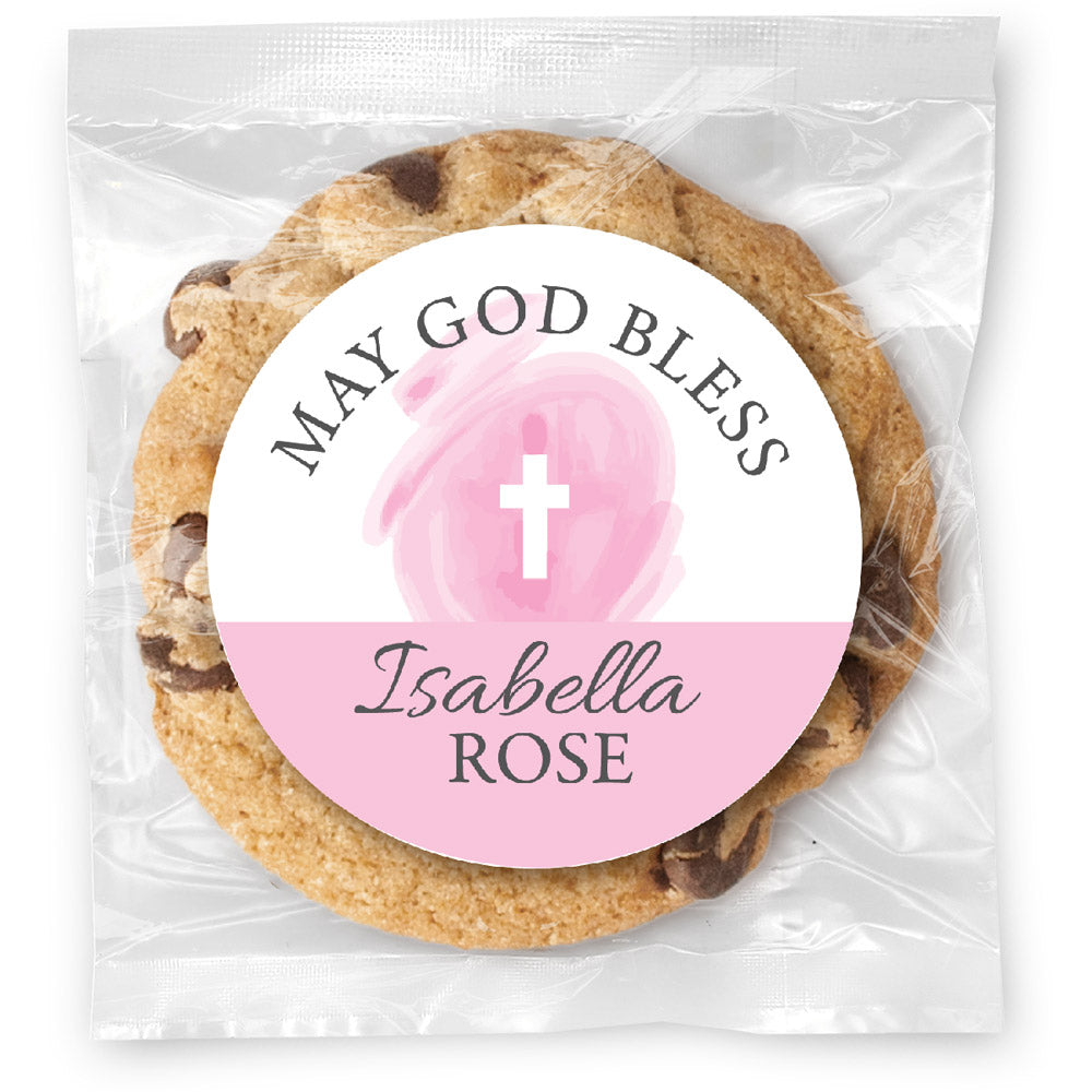 May God Bless Pink - Gourmet Chocolate Chip Or Variety Pack W/ Full Color Personalized Sticker