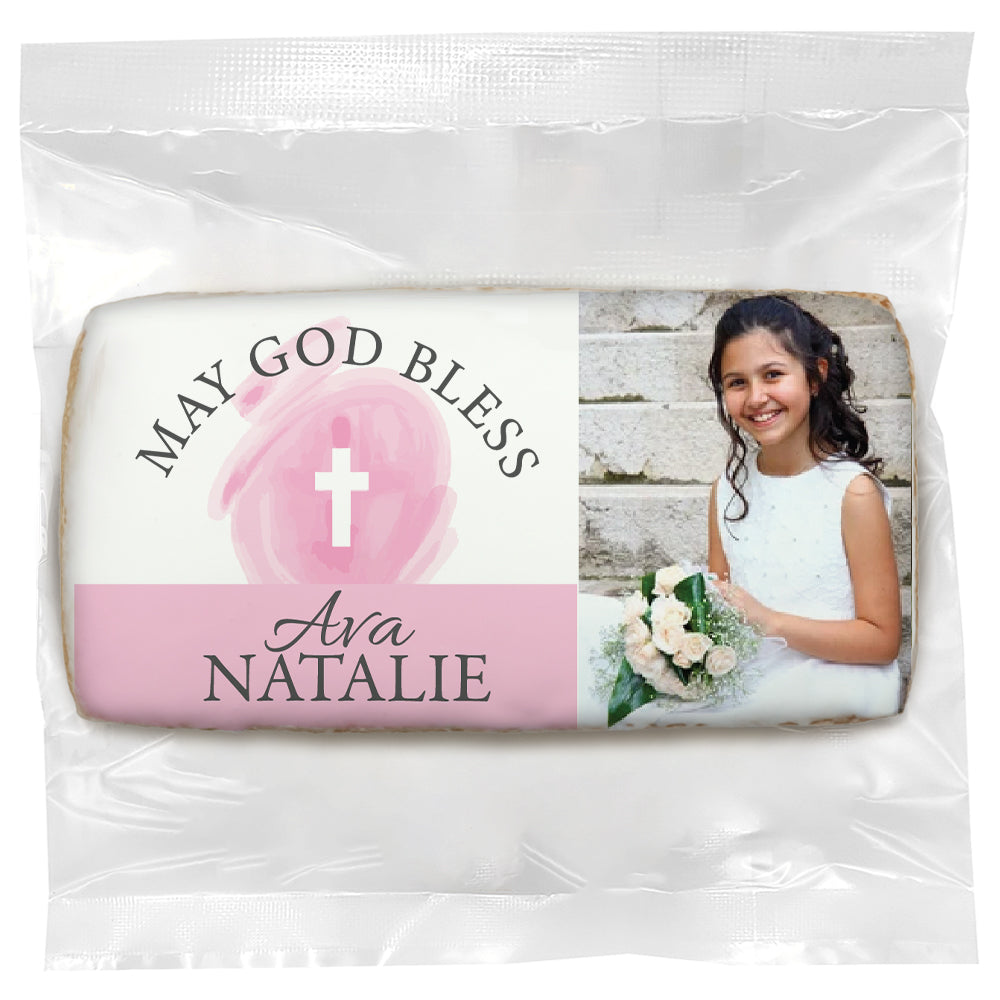May God Bless Pink Photo - Personalized Direct Print on Rectangle Sugar Cookie