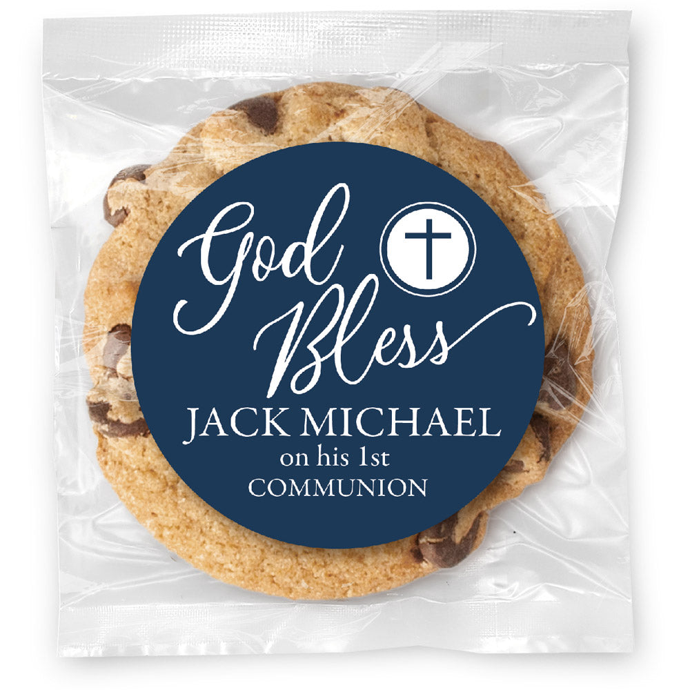 God Bless Simple Cross - Gourmet Chocolate Chip Or Variety Pack W/ Full Color Personalized Sticker