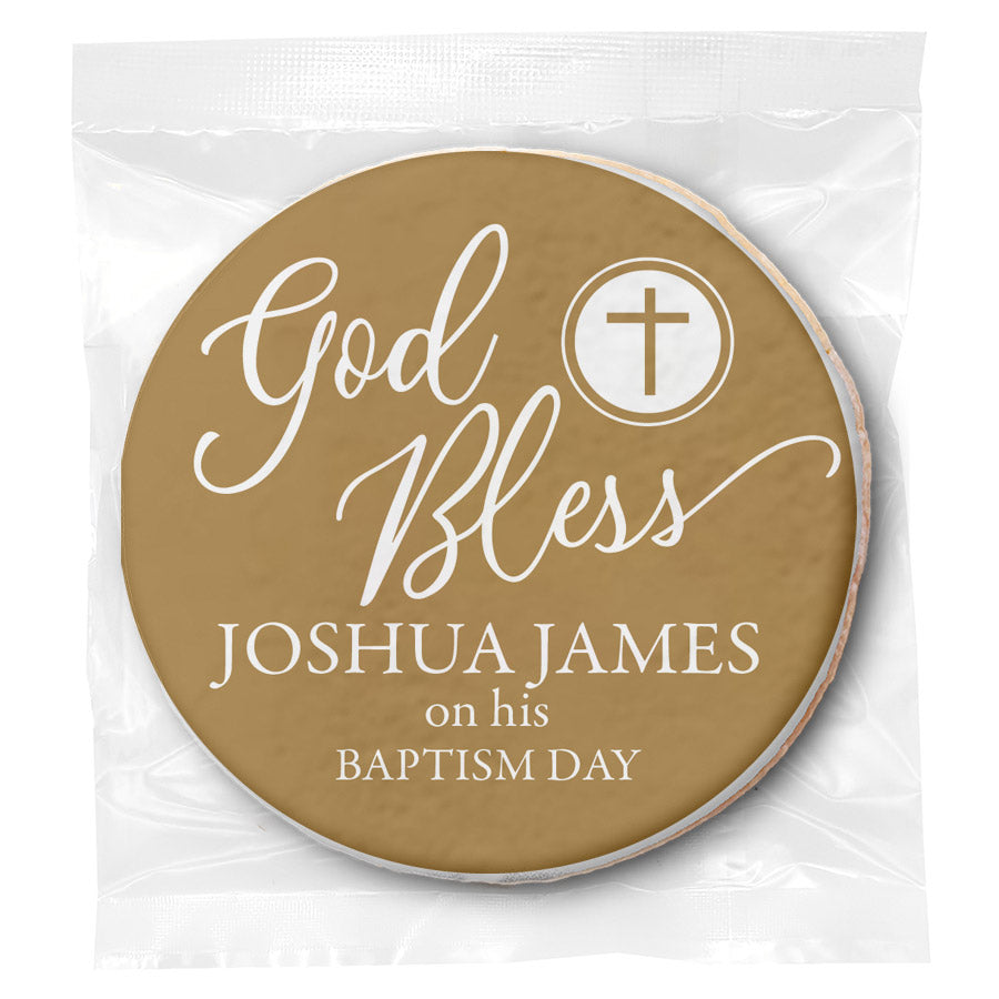 Personalized Communion "God Bless Simple Cross" Direct Print on Round Sugar Cookies