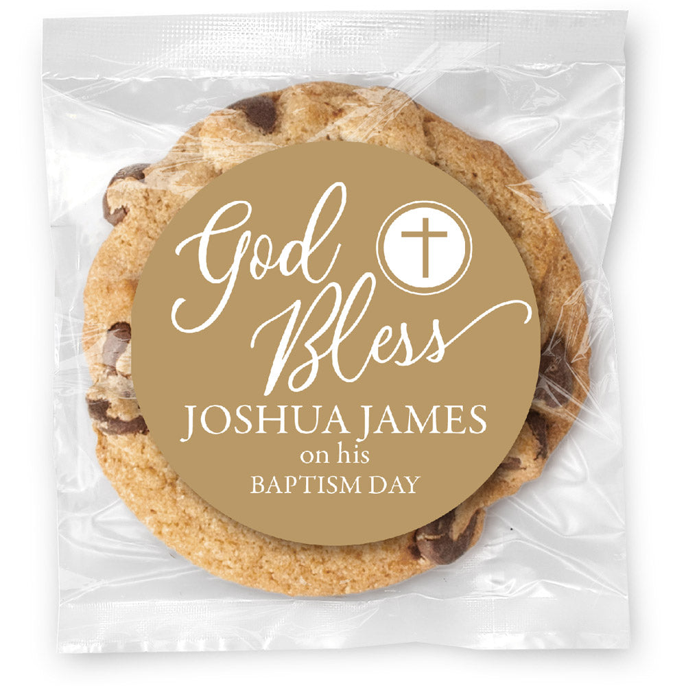 God Bless Simple Cross - Gourmet Chocolate Chip Or Variety Pack W/ Full Color Personalized Sticker