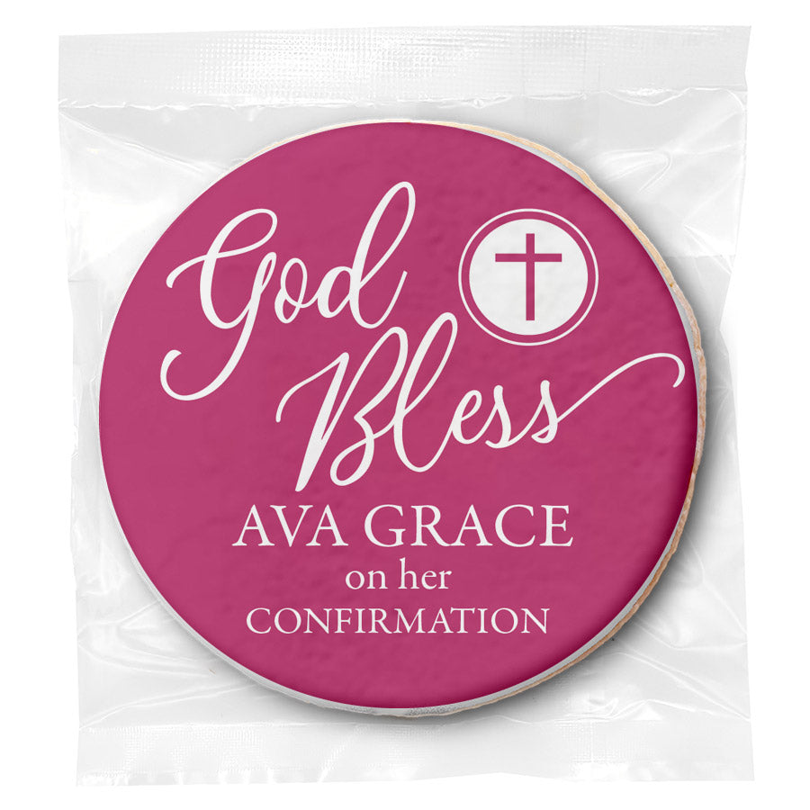 Personalized Communion "God Bless Simple Cross" Direct Print on Round Sugar Cookies