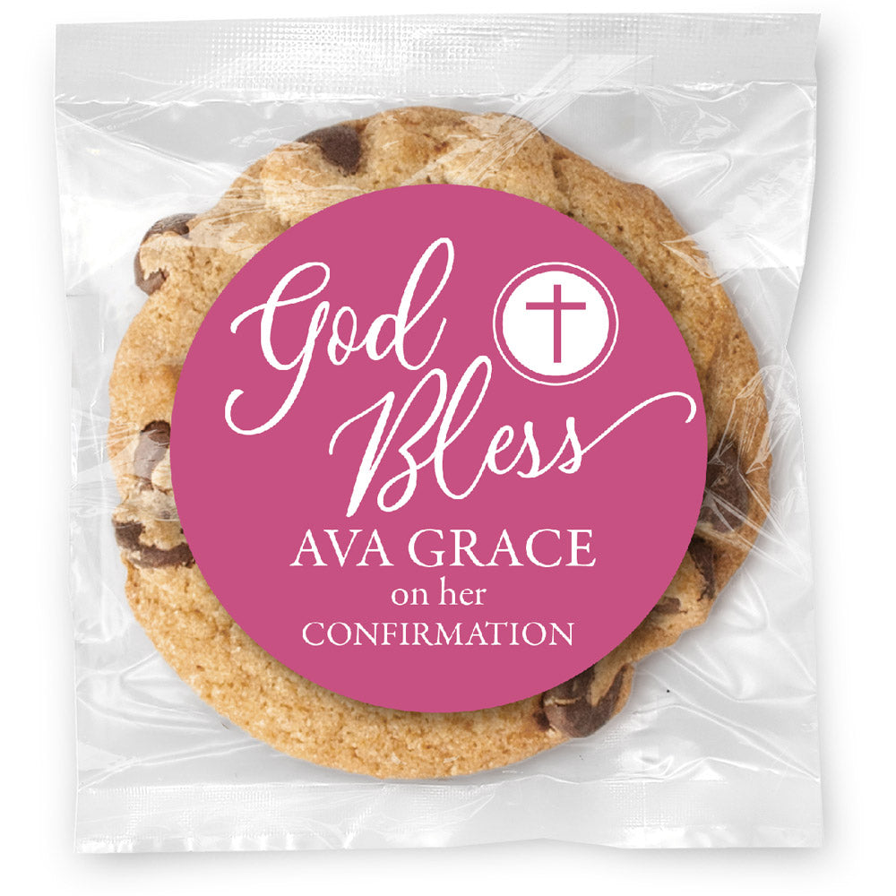 God Bless Simple Cross - Gourmet Chocolate Chip Or Variety Pack W/ Full Color Personalized Sticker