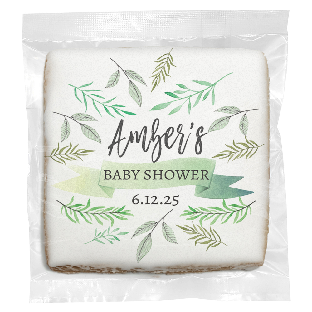 Botanical Baby Shower - Personalized Direct Print on Square Sugar Cookies