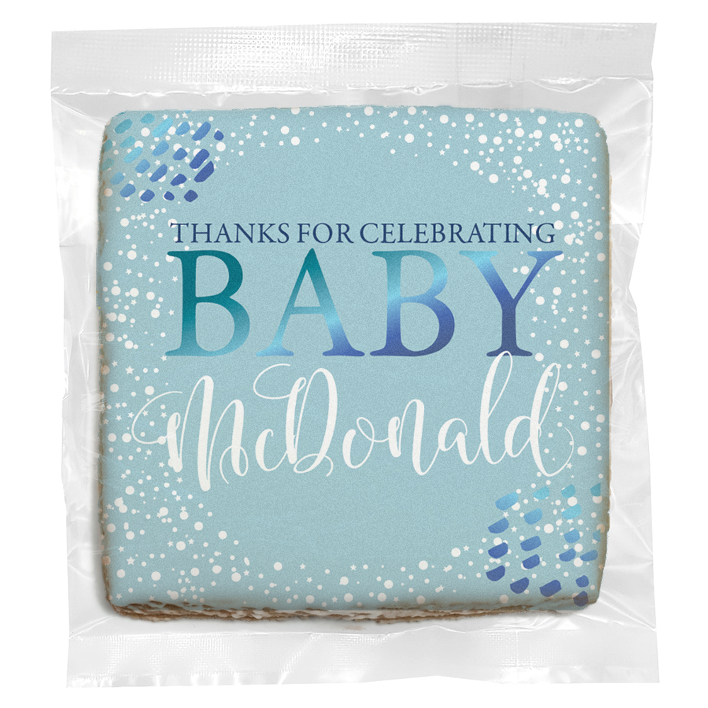 Celebrating Baby Blue Baby Shower - Personalized Direct Print on Square Sugar Cookies