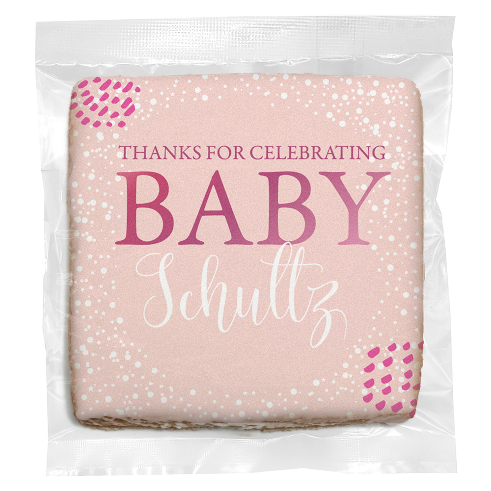 Celebrating Baby Pink Baby Shower - Personalized Direct Print on Square Sugar Cookies