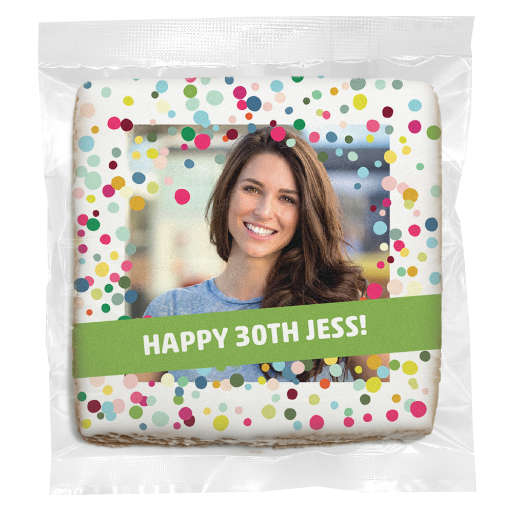 Birthday Confetti Photo Upload - Personalized Direct Print on Square Sugar Cookies