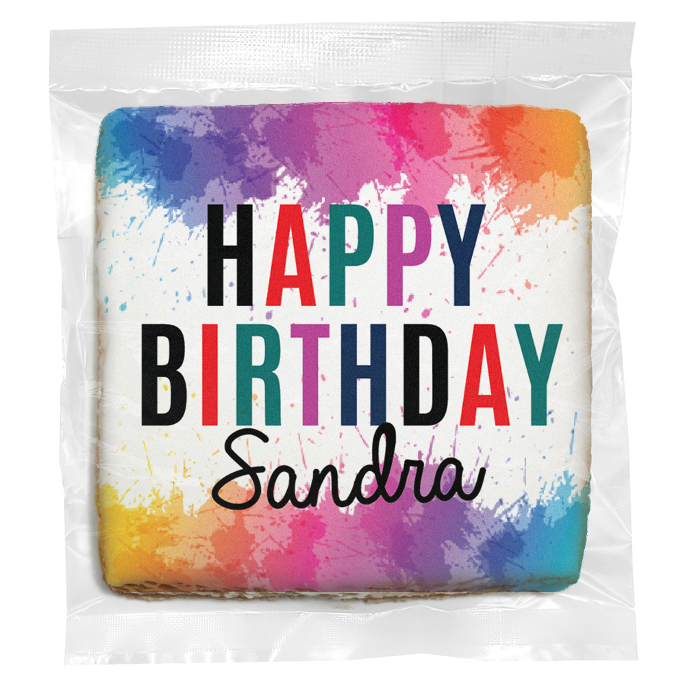 Happy Birthday Splatter - Personalized Direct Print on Square Sugar Cookies