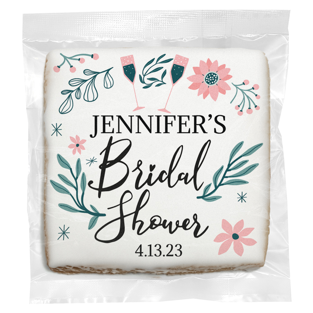 Champagne Floral - Personalized Direct Print on Square Sugar Cookies