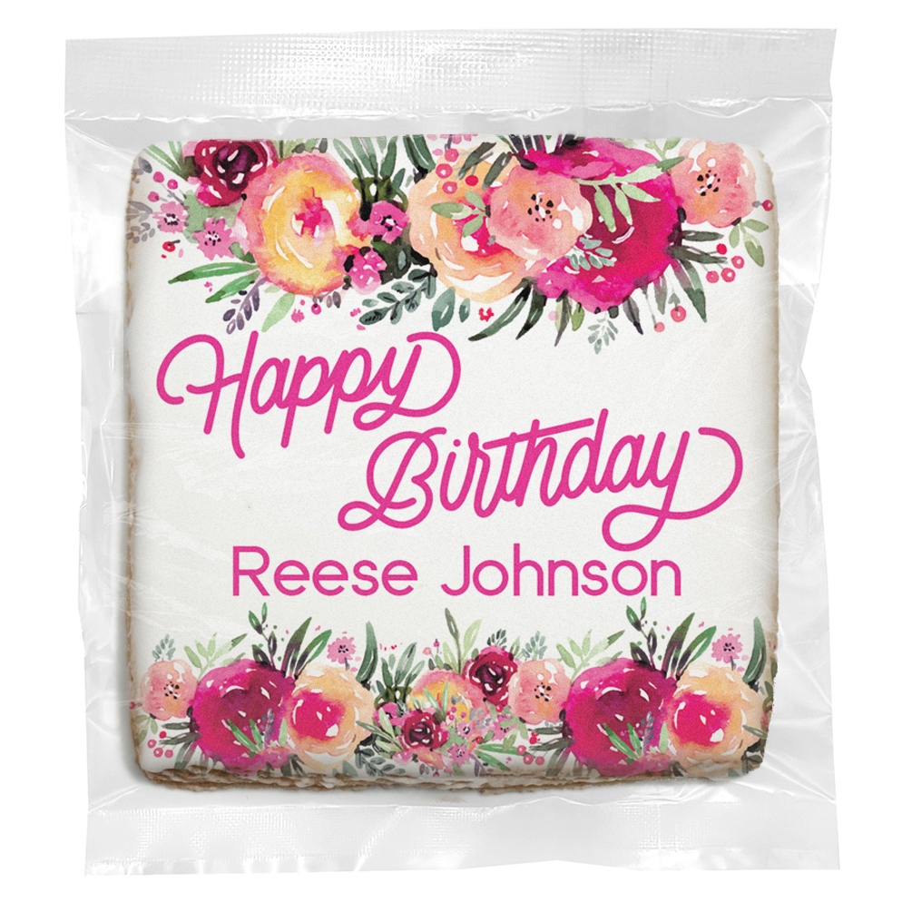 Floral Happy Birthday - Personalized Direct Print on Rectangle Sugar Cookies