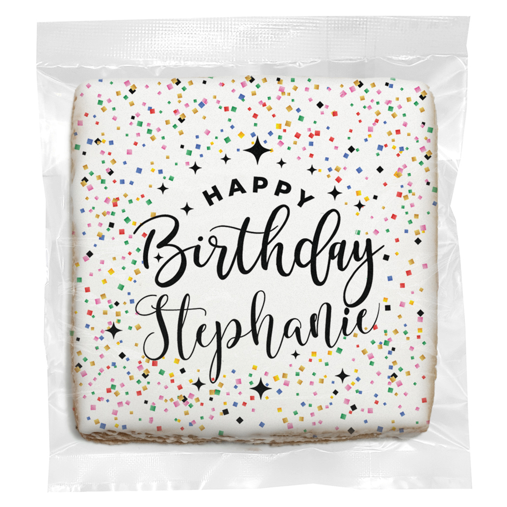 Happy Birthday Confetti - Personalized Direct Print on Square Sugar Cookies