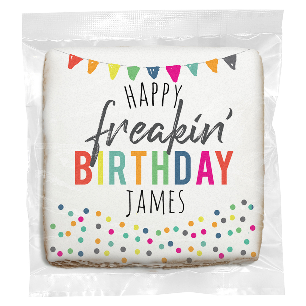 Happy Freakin Birthday - Personalized Direct Print on Square Sugar Cookies
