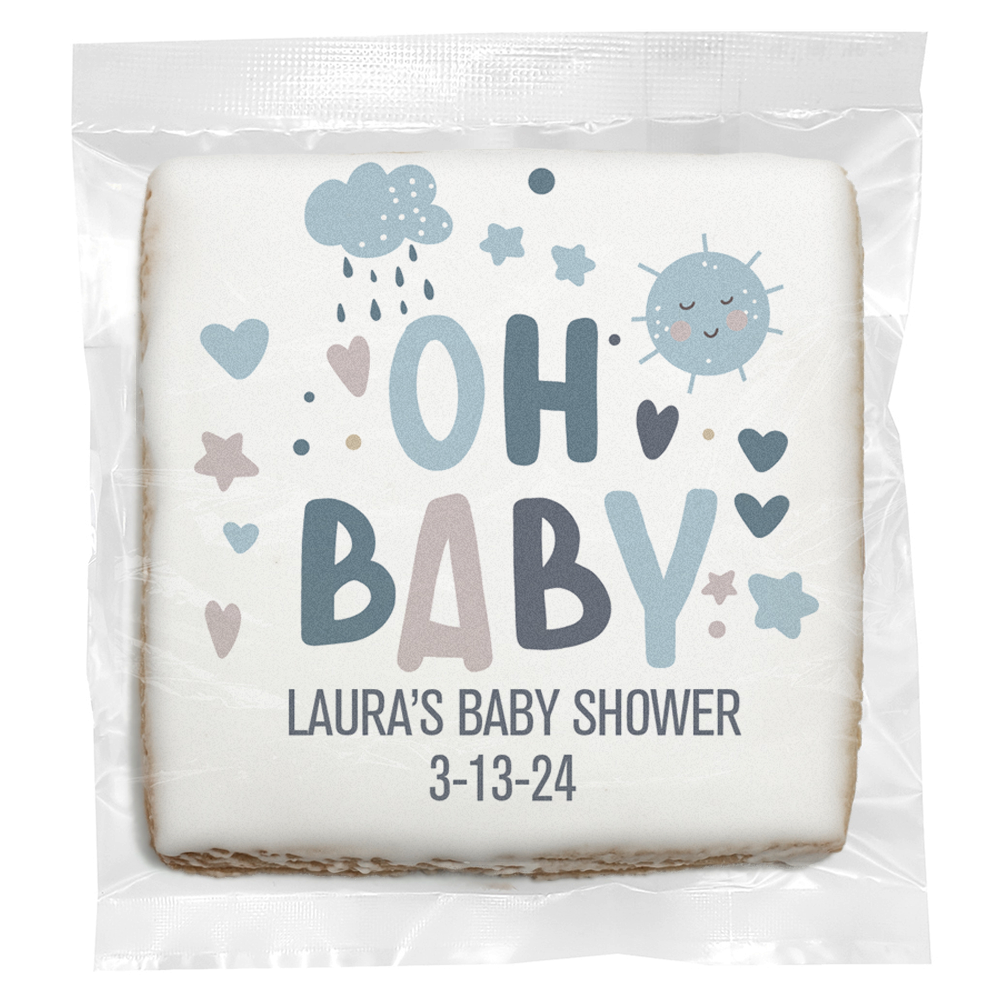 Clouds And Sun Boy Baby Shower - Personalized Direct Print on Square Sugar Cookies