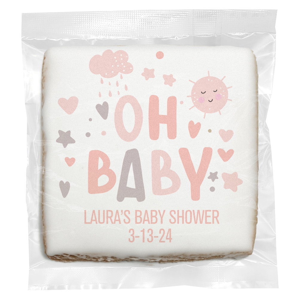 Clouds And Sun Girl Baby Shower - Personalized Direct Print on Square Sugar Cookies