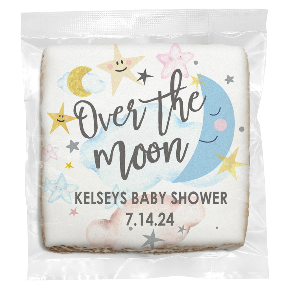 Over The Moon Baby Shower - Personalized Direct Print on Square Sugar Cookies