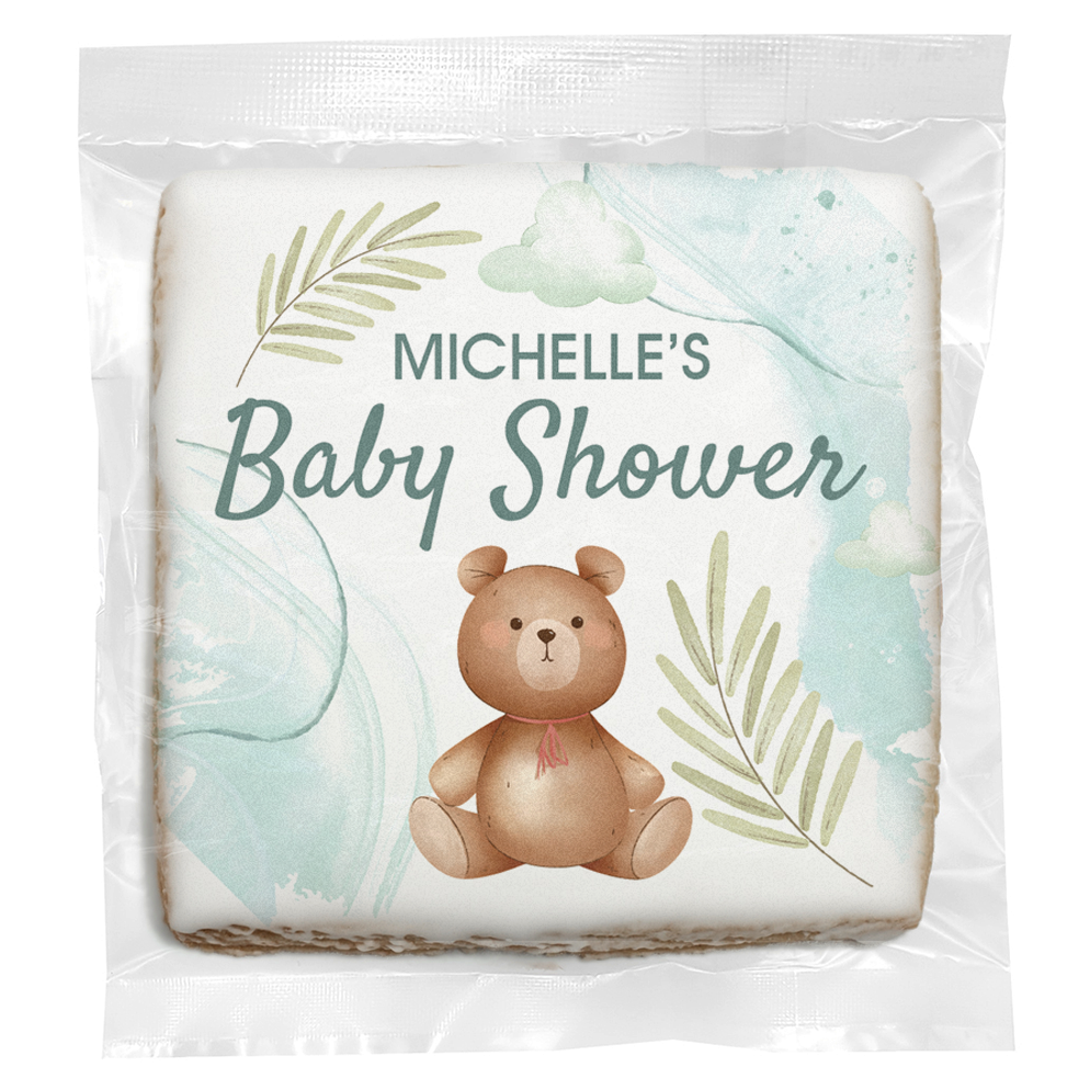 Clouds Bear Baby Shower - Personalized Direct Print on Square Sugar Cookies