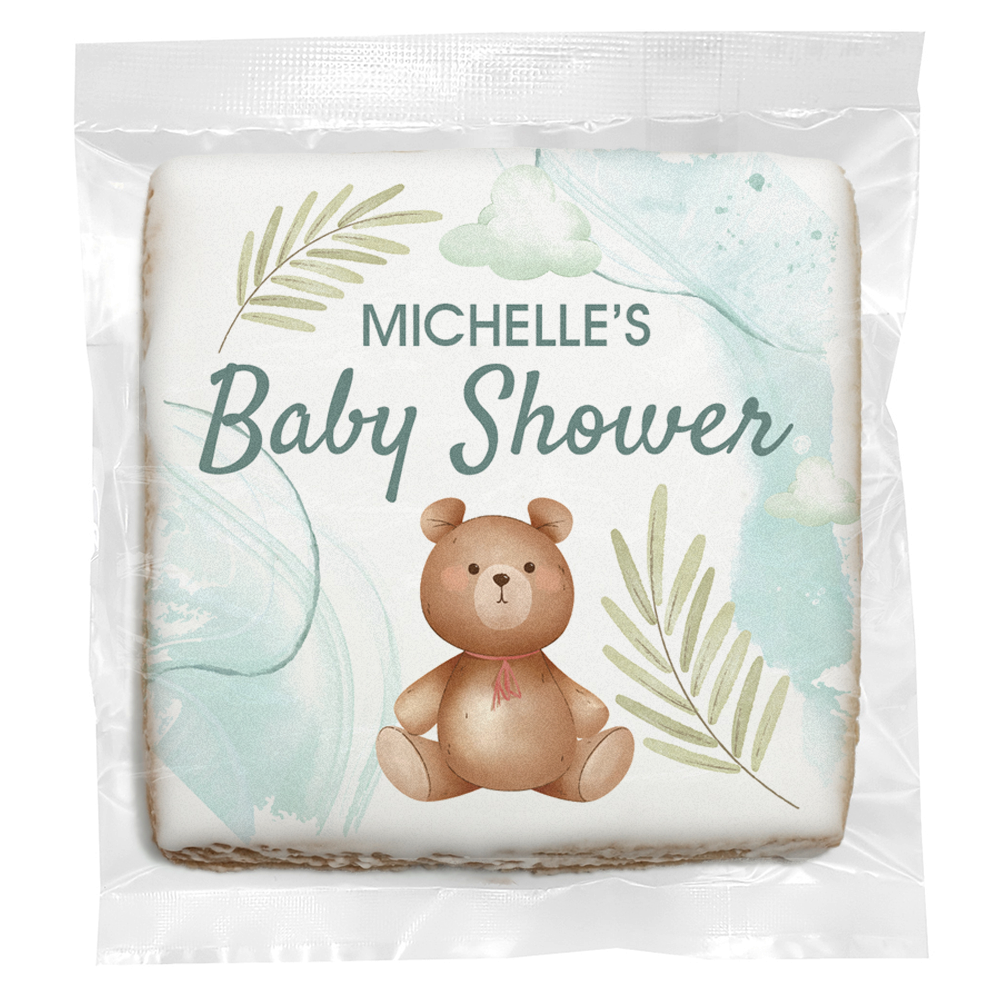 Clouds Bear Baby Shower - Personalized Direct Print on Square Sugar Cookies
