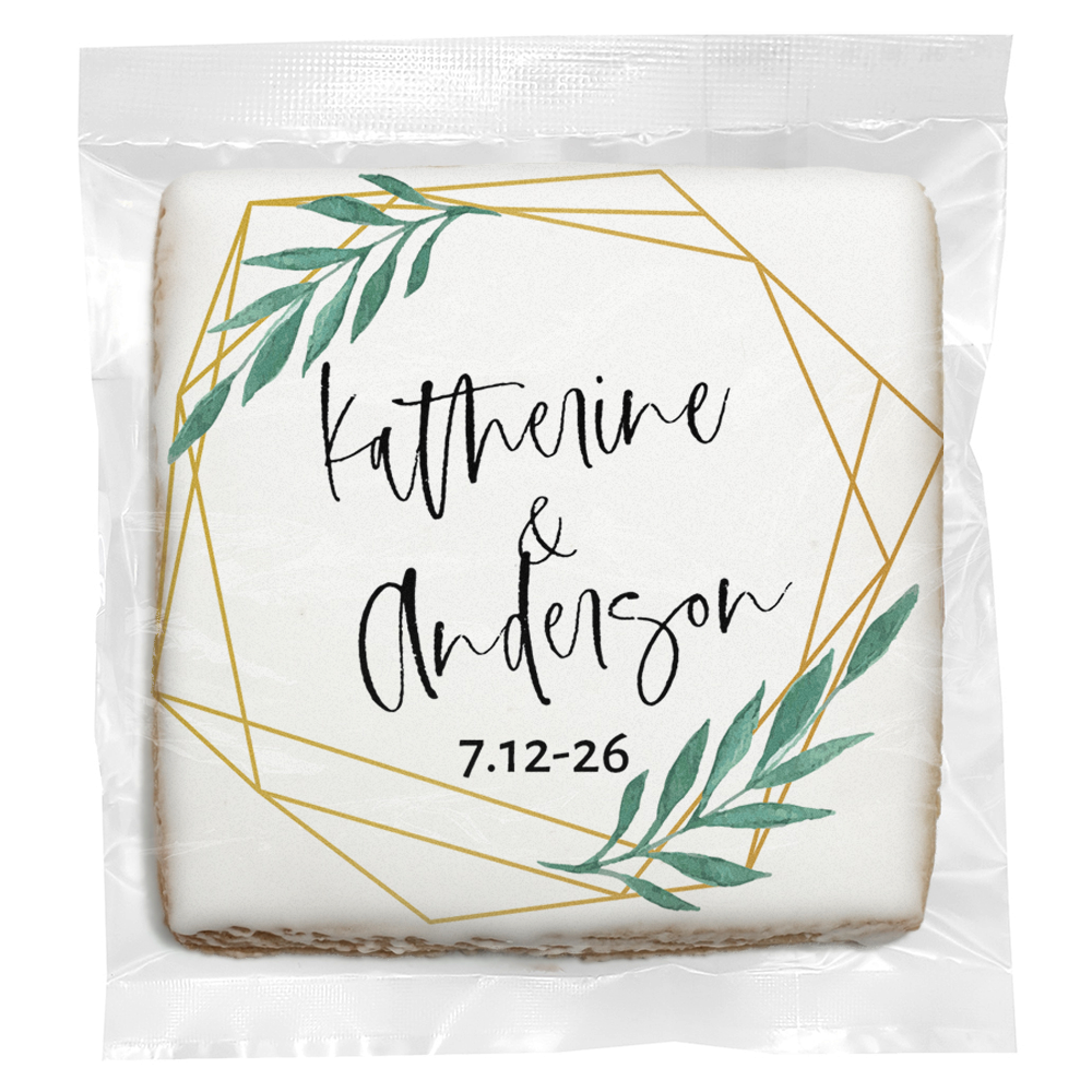 Gold Polygon Leaves - Personalized Direct Print on Square Sugar Cookies