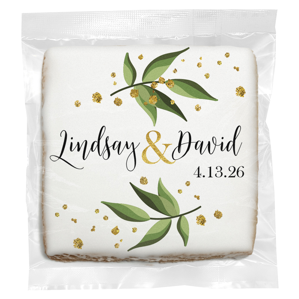 Gold Speckled Leaves - Personalized Direct Print on Square Sugar Cookies