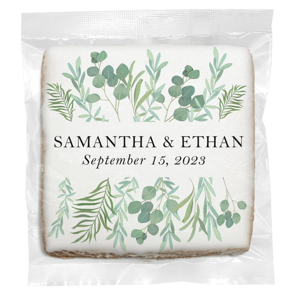 Couples Names Greenery - Personalized Direct Print on Square Sugar Cookies