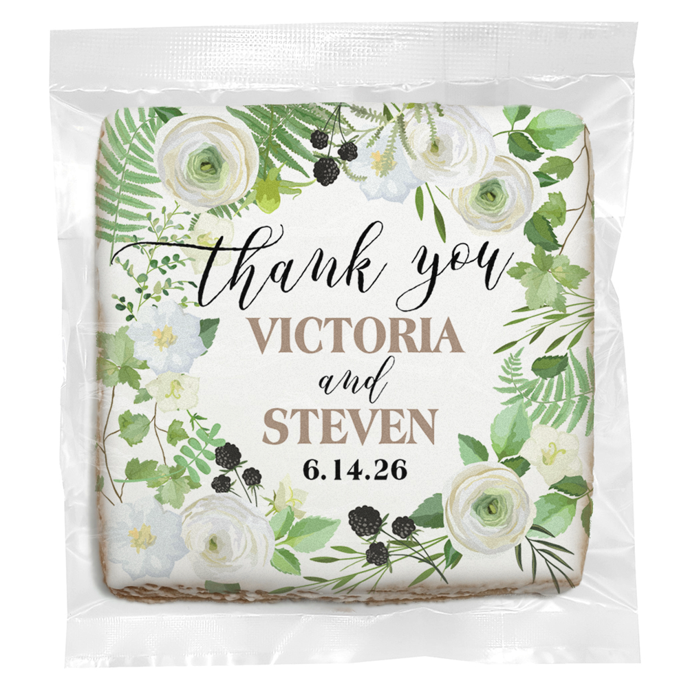 Thank You Simple Florals - Personalized Direct Print on Square Sugar Cookies