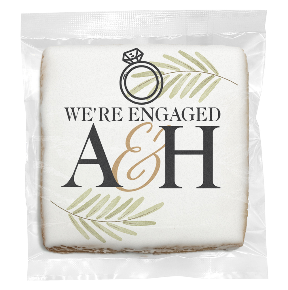 We're Engaged Ring - Personalized Direct Print on Square Sugar Cookies