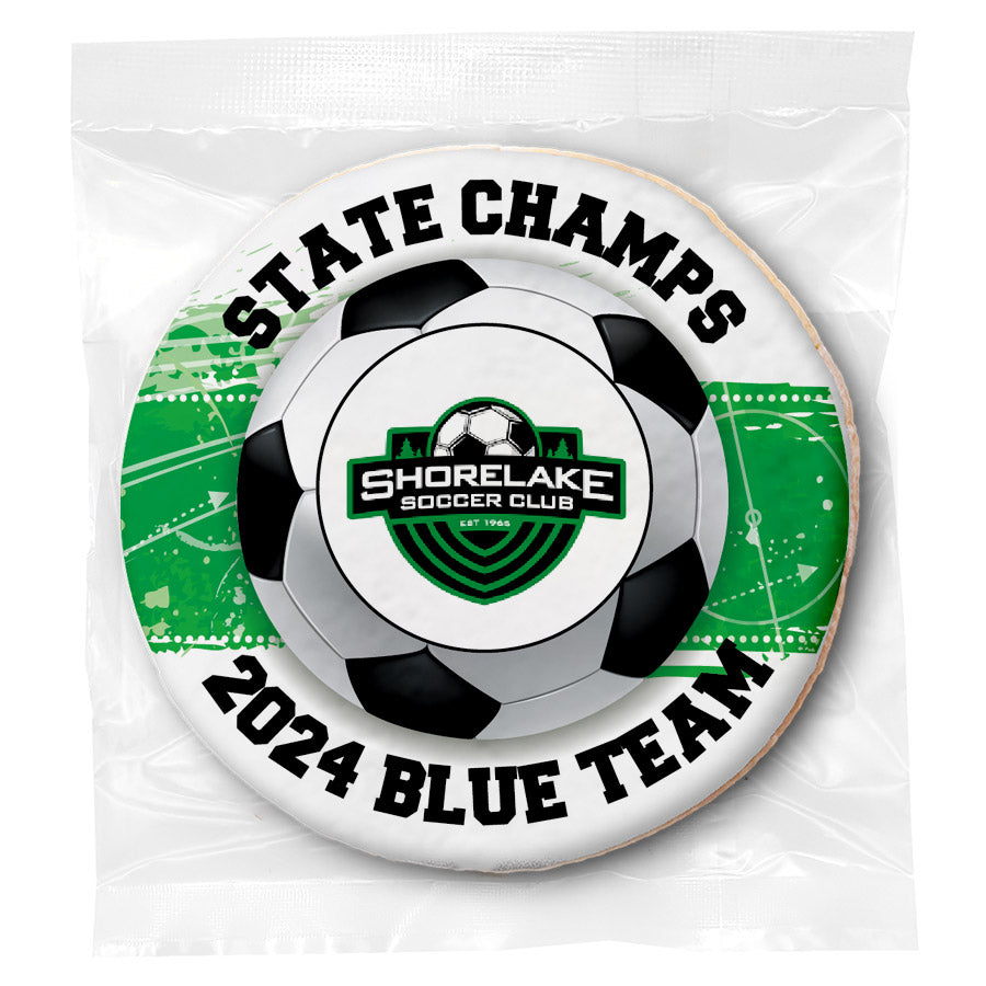 Write Your Own Soccer & Logo Upload - Personalized Direct Print On Round Sugar Cookie