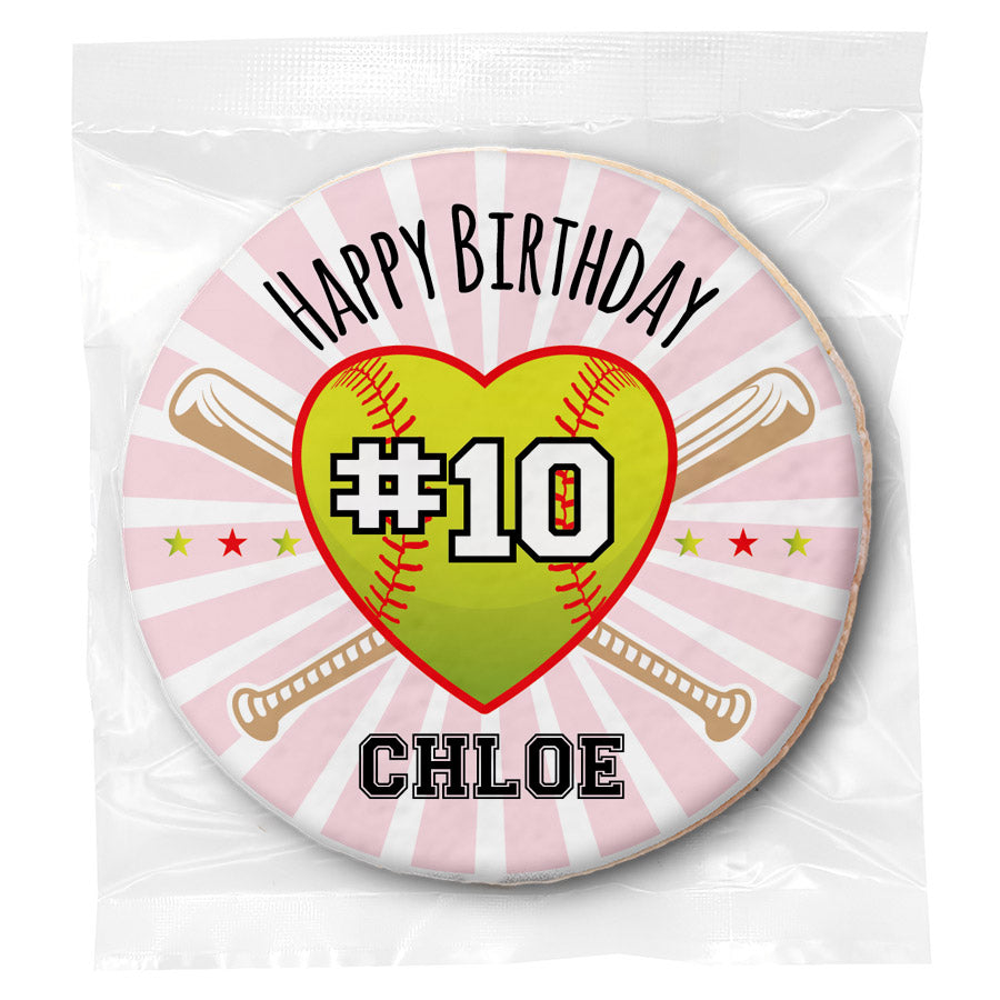 Softball Heart Party - Personalized Direct Print On Round Sugar Cookie