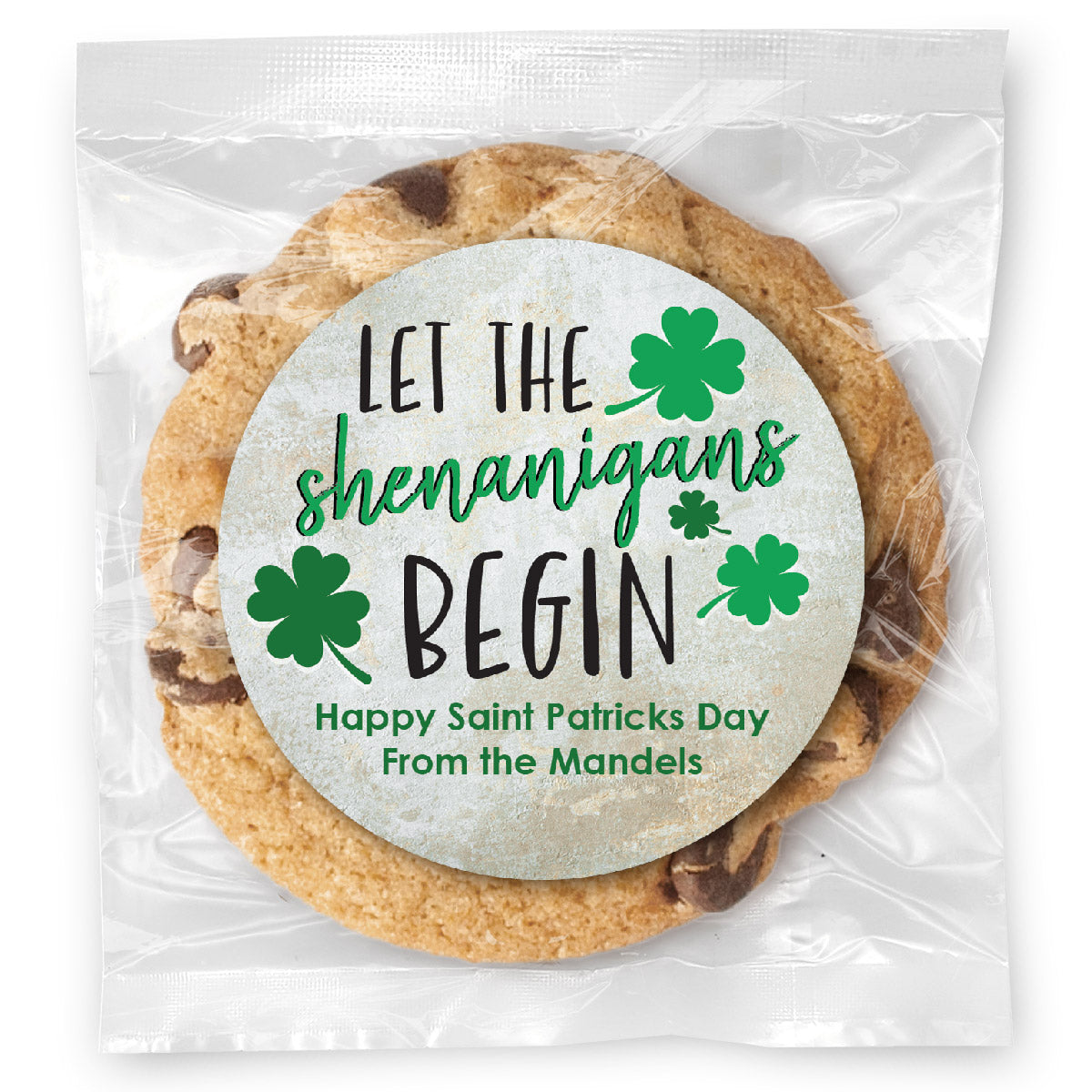 Let the Shenanigans begin - Gourmet Chocolate Chip Or Variety Pack W/ Full Color Personalized Sticker