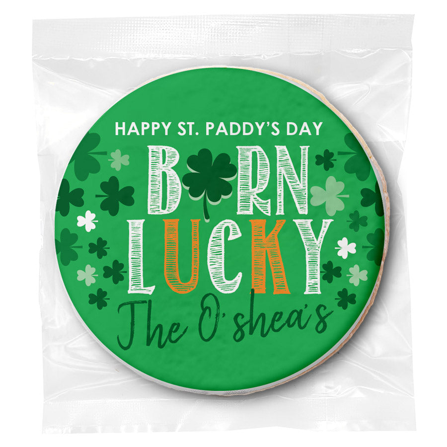 Born Lucky - Personalized Direct Print On Round Sugar Cookie