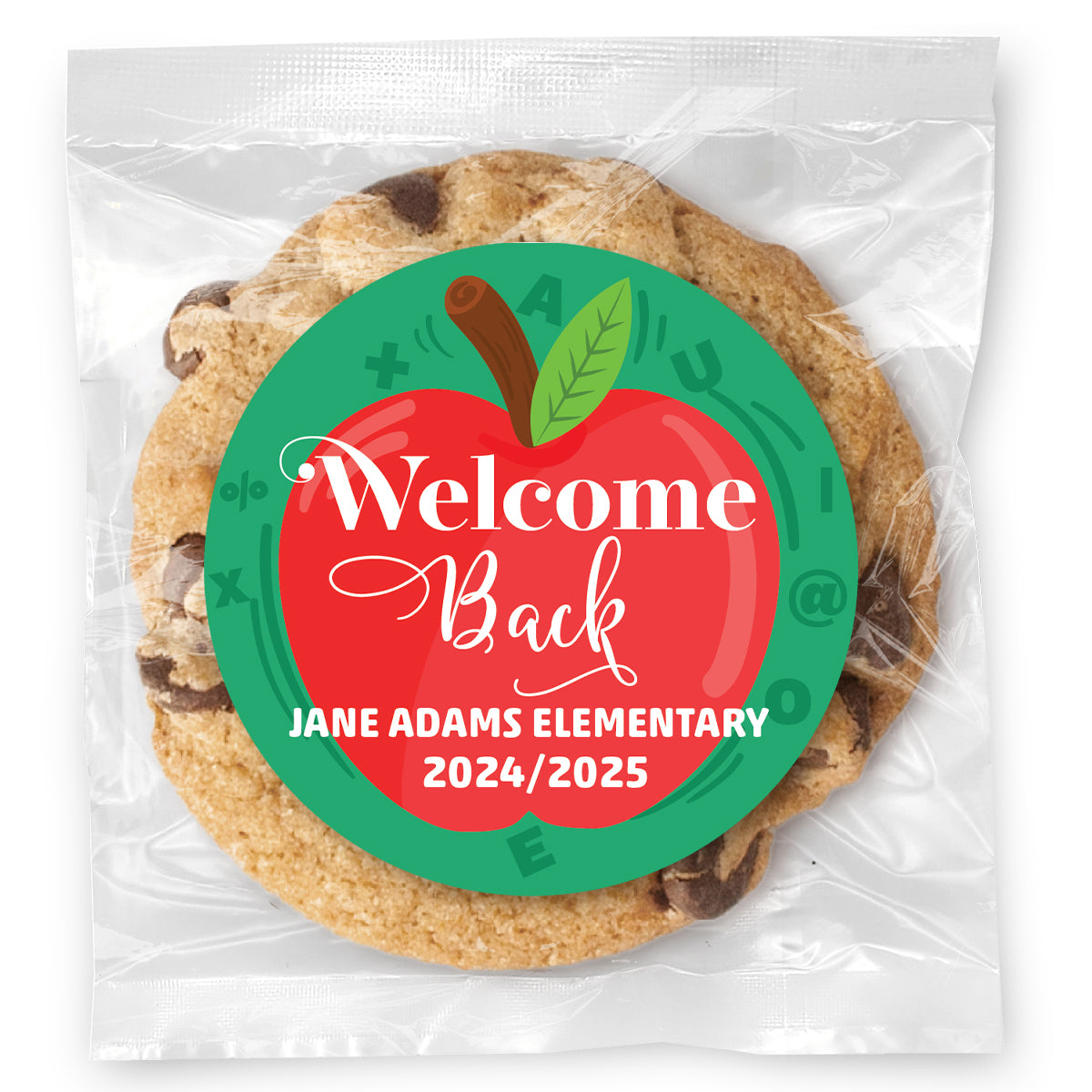 Welcome Back Apple - Gourmet Chocolate Chip Or Variety Pack W/ Full Color Personalized Sticker