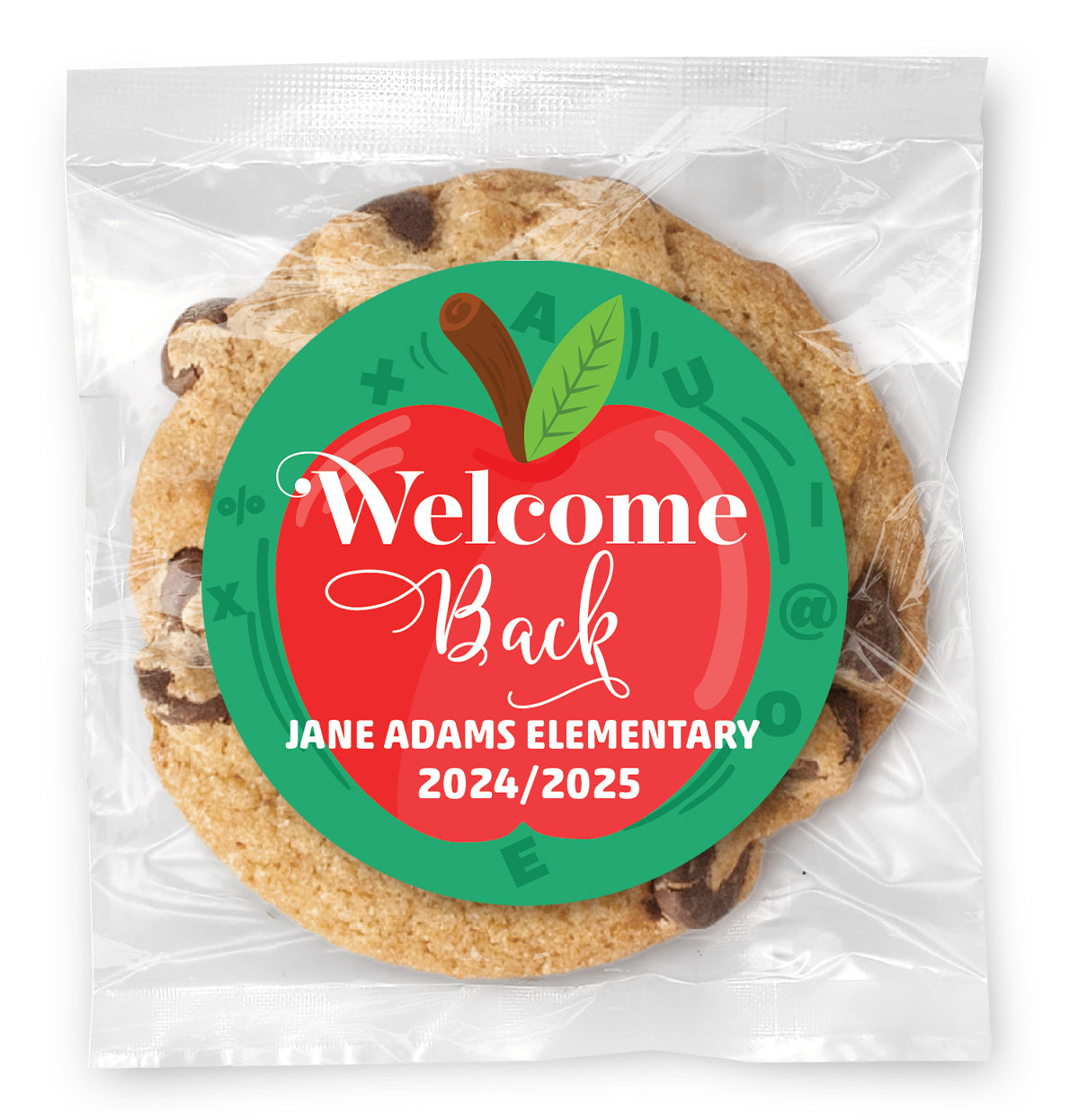 Welcome Back Apple - Gourmet Chocolate Chip Or Variety Pack W/ Full Color Personalized Sticker