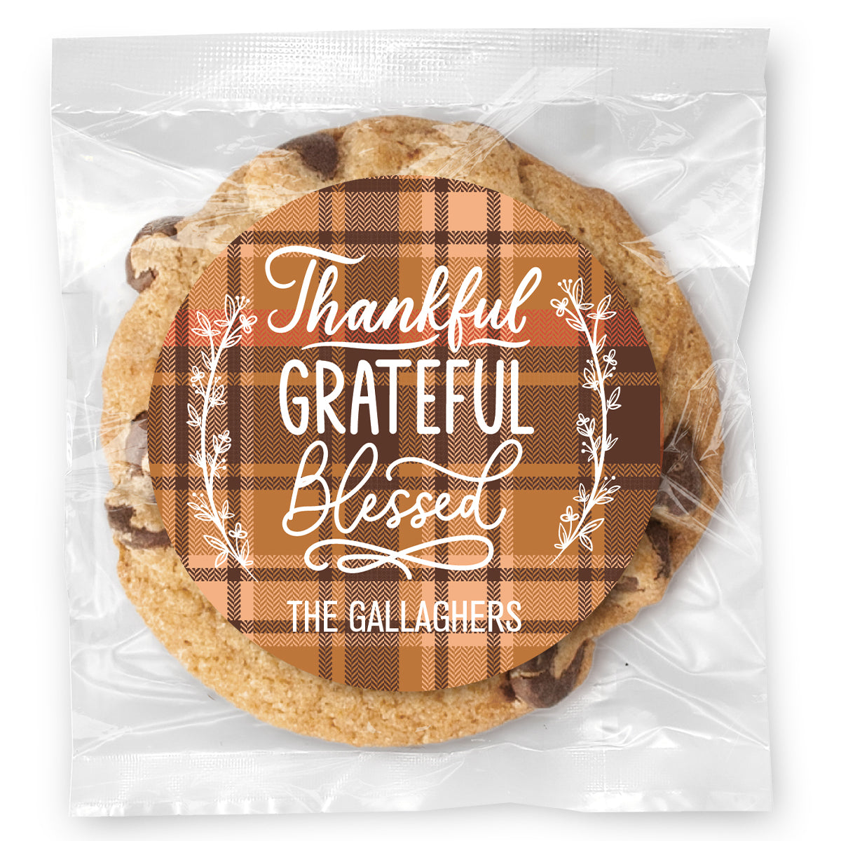 Thankful Grateful Blessed - Gourmet Chocolate Chip Or Variety Pack W/ Full Color Personalized Sticker
