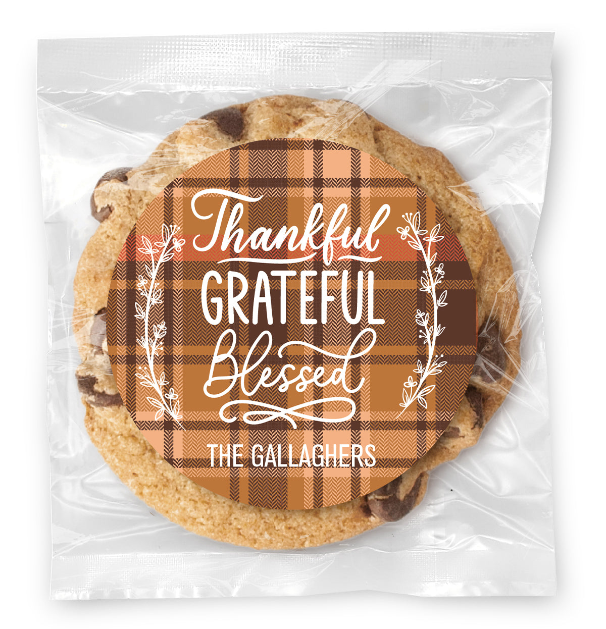 Thankful Grateful Blessed - Gourmet Chocolate Chip Or Variety Pack W/ Full Color Personalized Sticker